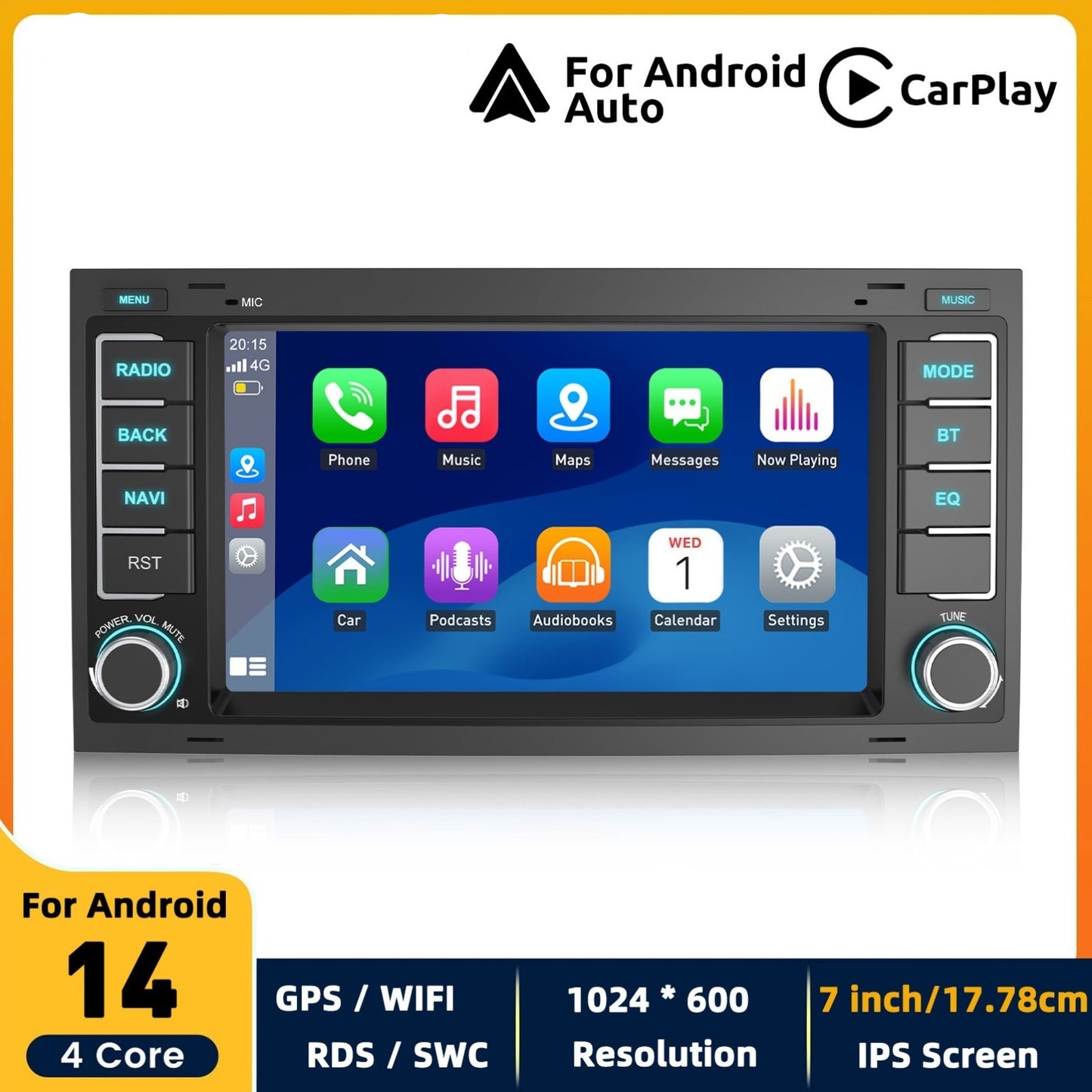 Android Autoradio – Multimedia Systeem – Carplay Radio – Navigatiesysteem – Auto Entertainment – 7 Inch HD Touchscreen – Android 14 – WiFi & GPS