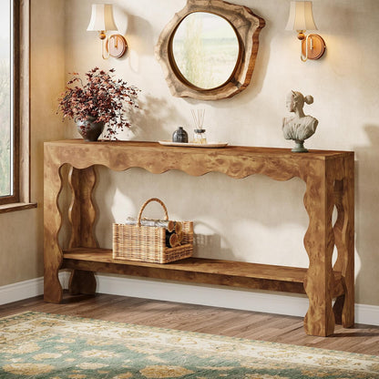 Console Tafel – Sidetable – Haltafel – Opbergmeubel – Banktafel – Lichtbruin – Smal en Lang – 2-laags Opbergruimte
