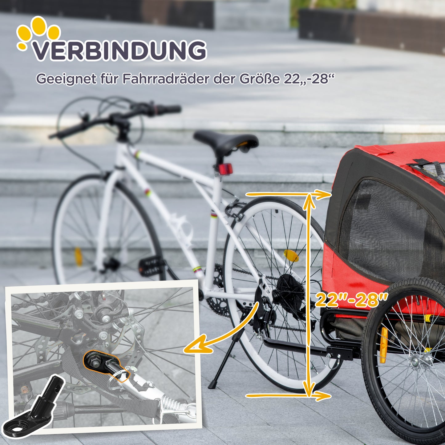 Hondenfietsaanhanger – Hondenaanhanger – Fietsbuggy – Hondenbuggy – Hondenkar – Opvouwbaar – Waterafstotend Oxford Stof – Stevig Stalen Frame – Reflectoren – Snel Losse Wielen – Rood – 140x71x83 cm