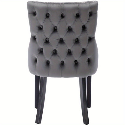 Eetkamerstoel – Stoel – Kuipstoel – Woonkamerstoel – Designstoel – Set Van 2 – Grijs Fluweel – Metalen Frame – Nagelrand & Button Stitching – Onderhoudsvriendelijke Bekleding