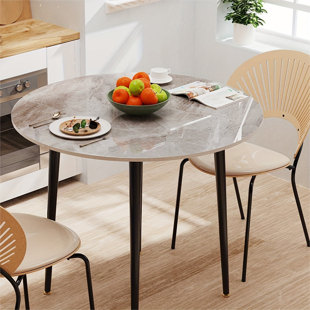 Eettafel – Ronde Tafel – Keukentafel – Dinertafel – Tafel – Hoogglans Sintersteen Blad – 80 cm Diameter – Stabiel Metalen Onderstel
