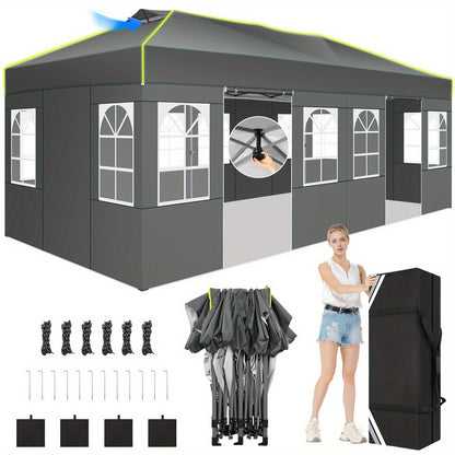 Pop-up Tent – Partytent – Vouwtent – Zonnescherm – Tent Met Zijwanden – 3x6m – 6 Verwijderbare Zijwanden – Fluorescerende Strepen & Geventileerd Ontwerp – Inclusief Draagtas – Grijs