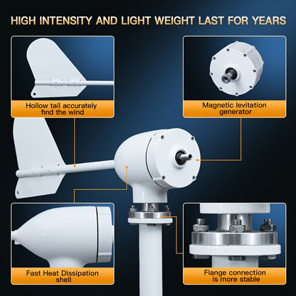 Windmolen Generator – Windturbine – Windenergie Generator – Aerogenerator – Stroomgenerator – 1500W Vermogen – MPPT Controller – Laag Geluidsniveau – Robuuste Metalen Behuizing