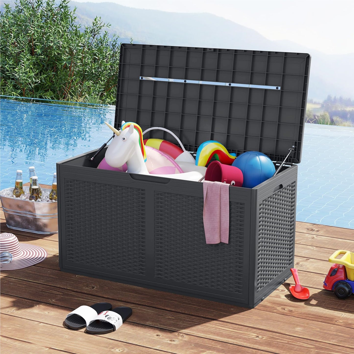 Opbergkist Buiten – Tuinbox – Opbergbox – Opbergkist Balkon – Opbergbank – 380 Liter – Weerbestendig Met Wieltjes
