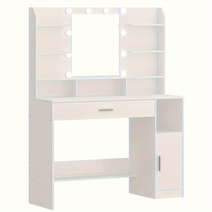 Make-uptafel – Kaptafel – Make-up Bureau – Dressoir – Vanity Desk – Verstelbare LED-Verlichting – Ruime Opbergruimte Met Lades En Kastje