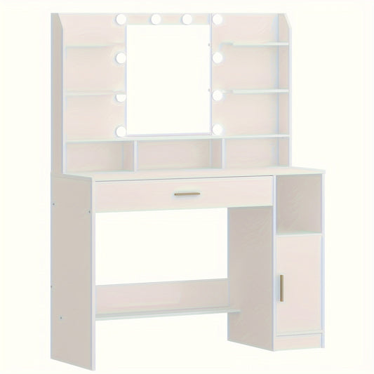 Make-uptafel – Kaptafel – Make-up Bureau – Dressoir – Vanity Desk – Verstelbare LED-Verlichting – Ruime Opbergruimte Met Lades En Kastje