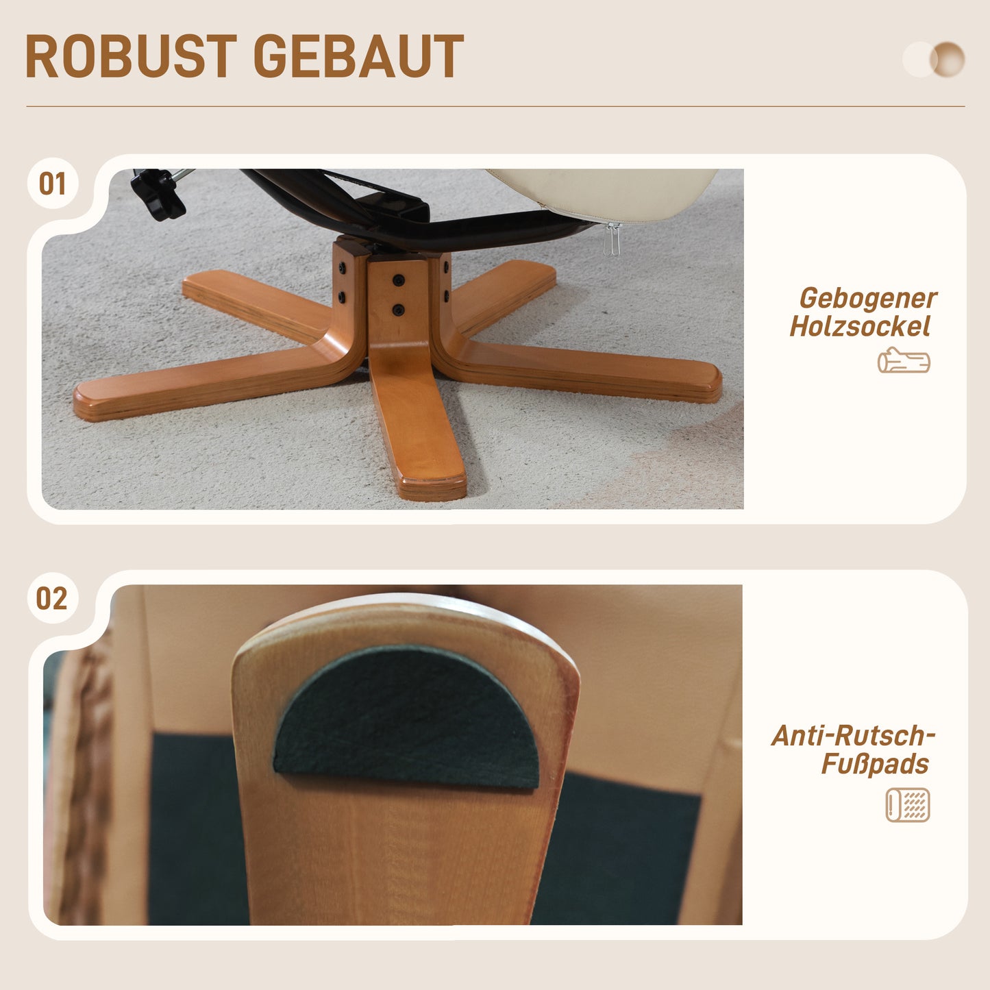 Relaxfauteuil – Relaxstoel – Stoel Met Voetenbank – Loungefauteuil – Fauteuil Crèmewit – Verstelbare Rugleuning – Kunstleer, Draagkracht 150 kg