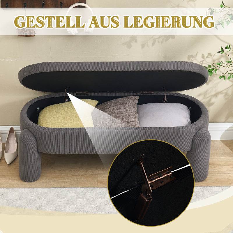 Opbergbank – Opbergbox – Zitbank – Halbank – Opbergkist – Grijze Chenille Stoffering – Stevig Houten Frame