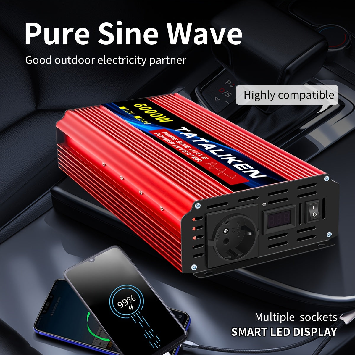 6000W Omvormer – Spanningsomzetter – Stroomconverter – Volt Converter – Power Inverter – Zuivere Sinusgolf – Meerdere Beschermingen – Robuuste Aluminium Behuizing