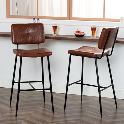 Barstoel – Kruk – Barkruk – Keukenstoel – Bistrostoel – PU Bekleding Bruin – Metalen Poten – 53x46,5x104 cm – Set Van 2
