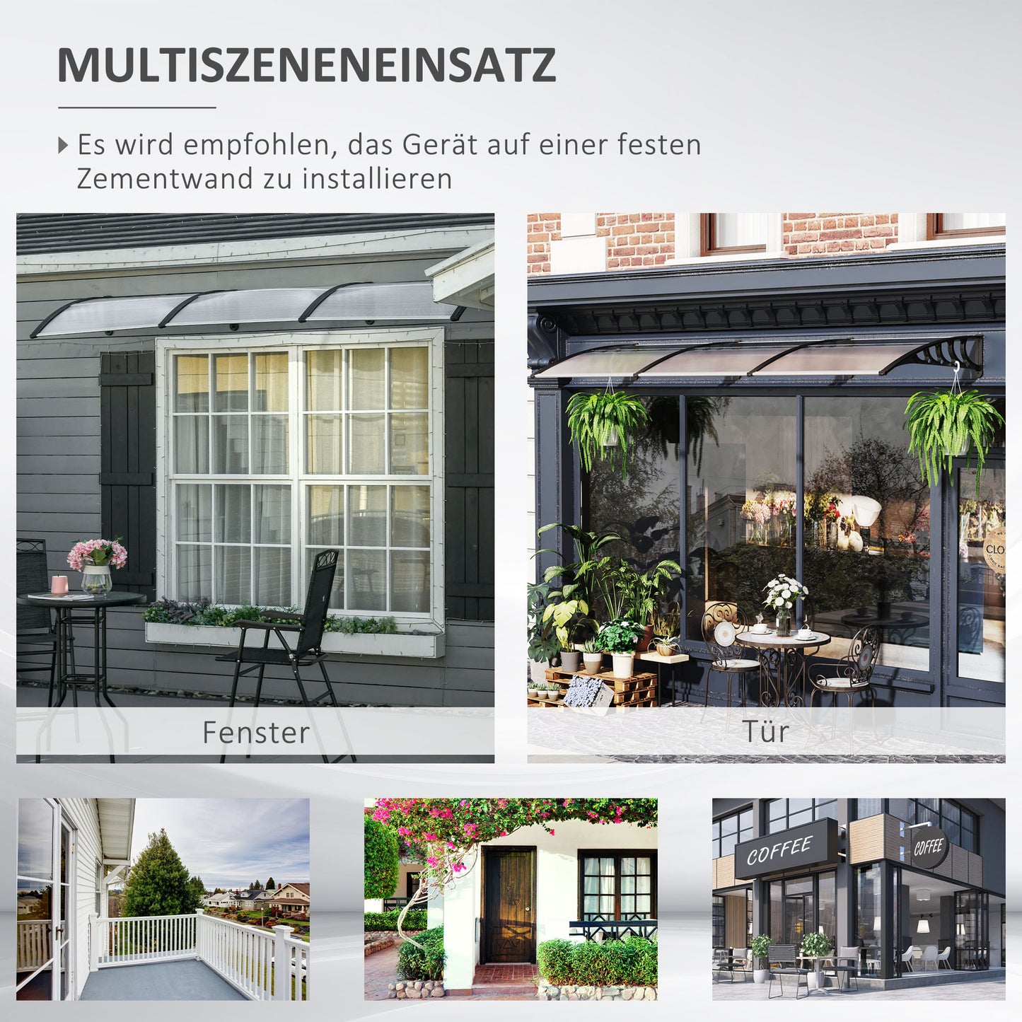 Voordeuroverkapping – Deurluifel – Overkapping – Zonwering – Luifel – Zwart Aluminium Frame – Transparant 5 mm Polycarbonaat Dak – UV- en Weerbestendig