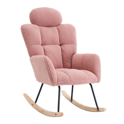 Rocking Lounge Chair with Soft Teddy Fleece Fabric & Tufted - Rocking Mechanism, Assembly, Portable Cozy Seat Suitable for Living Room, Bedroom - Ideal for &, Space-Saving Rocker Chair (No Wood)