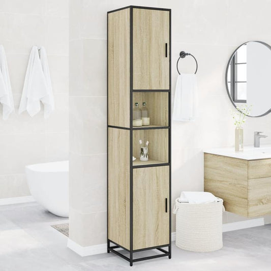 Badkamerkast – Opbergkast – badkamermeubel – kast voor badkamer – smalle kast – Sonoma walnoot – 35x37,5x188,5 cm – meerlaagse hout en metaal