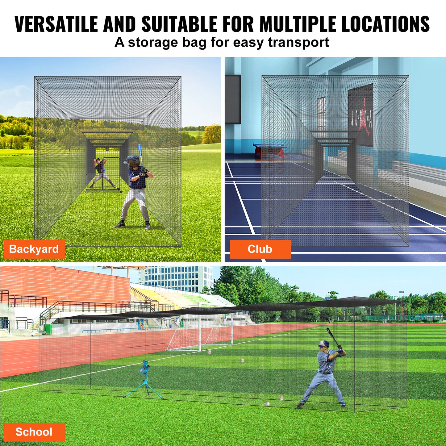 Slagnet Baseball – Trainingsnet Honkbal – Softbal Kooi Net – Batting Cage Net – Pitching Net – Groot Formaat 70x12x14 ft – Duurzaam PE Materiaal