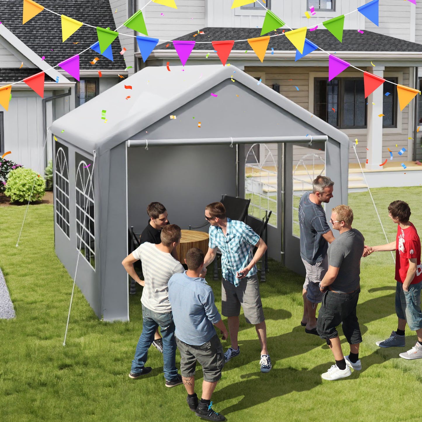 Banquet Tents with Side Panels Stable with Windows Garden Tents Large Tents Compact Tents Canopies PE Roofs for Weddings Garden Parties Grey/White