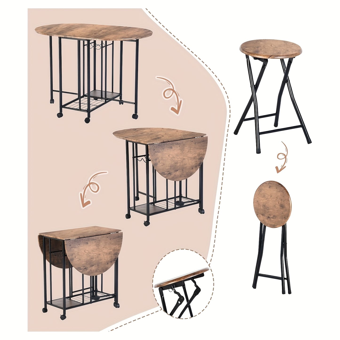 Vouwtafel – Klaptafel – Inklapbare Tafel – Eettafel – Plooitafel – 5-delige Houten Eettafelset – Inklapbaar Met Opbergruimte – Compact Voor Kleine Ruimtes