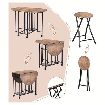 Vouwtafel – Klaptafel – Inklapbare Tafel – Eettafel – Plooitafel – 5-delige Houten Eettafelset – Inklapbaar Met Opbergruimte – Compact Voor Kleine Ruimtes