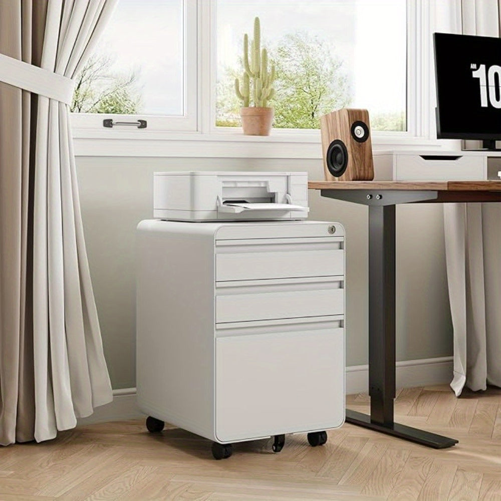Bureaukastje – Ladeblok – Ladekastje – Archiefkast – Rolcontainer – Mobiel Met Slot – Anti-Kantel Mechanisme – 40x45x60 cm – Gepoedercoat Staal – Wit