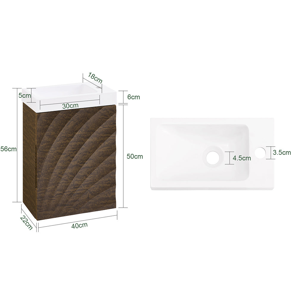 Badkamermeubel – Badmeubel – Wastafelmeubel – Onderkast – Wastafel – Wandgemonteerd – Compact 40x22x56 cm – MDF Hout & Keramiek