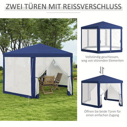 Partytent – Tuinpaviljoen – Feesttent – Camping Tent – Outdoor Gazebo – 4x3m – Hexagonaal – Waterafstotend – Muskietennet – Trekkoordsluiting – Blauw