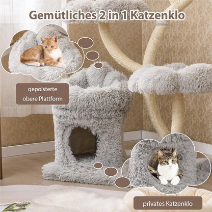 Krabpaal – Kattentoren – Krabmeubel – Kattenboom – Klimpaal – 165 cm Hoog – Stabiel Metalen Frame – Wit Design