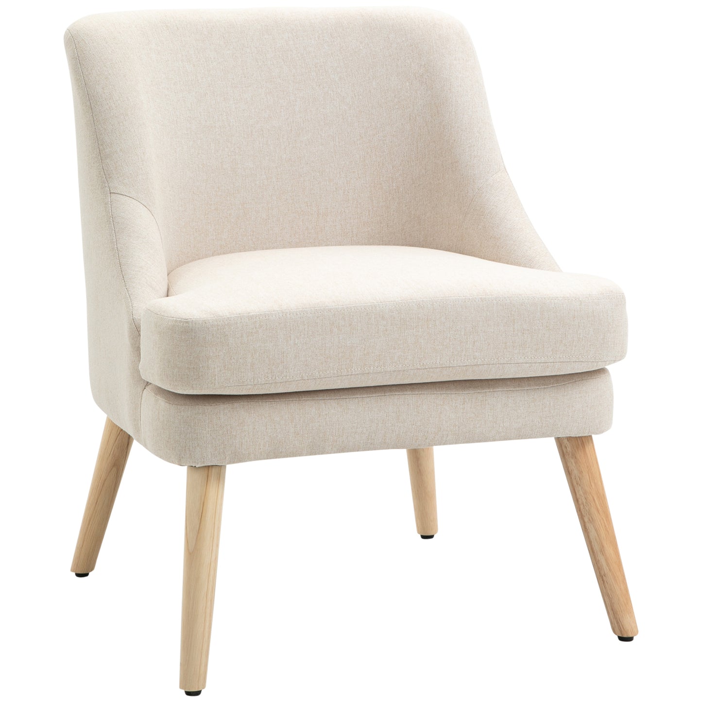 Fauteuil – Lounge Stoel – Armstoel – Leunstoel – Relaxfauteuil – Beige – Scandinavisch Design – Linnen Stof Met Houten Poten