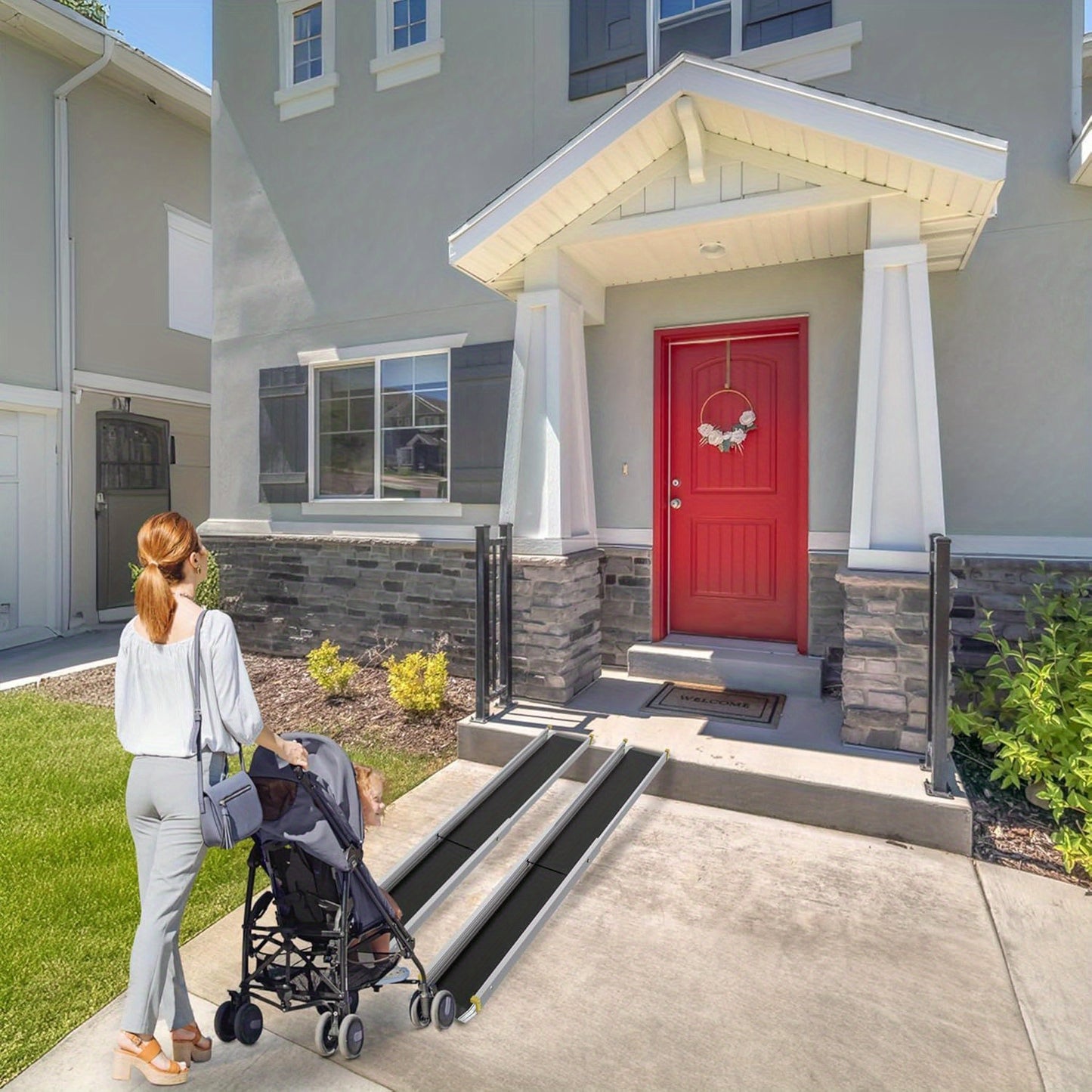 Wheelchair Ramp Telescopic Ramps Telescopic Rail Door Threshold Aluminum Threshold Ramp Wheelchair Ramp Door Threshold Ramp Load Capacity 300 Kg, Silver