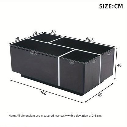 Salontafel – Koffietafel – Woonkamertafel – Tafel – Sofa Tafel – Modern Zwart – 4 Lades – Uitschuifbaar Tafelblad