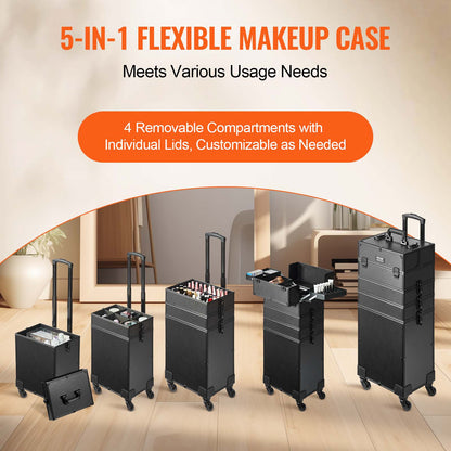 Make-up Trolley – Make-up Koffer – Cosmetica Organizer – Make-up Case – Reistrolley – Extra Groot Formaat – 360° Zwenkwielen & Verstelbare Trekstang – Stevig Kunststof Met Metalen Frame – Zwart