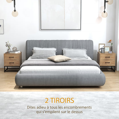 Nachtkastje – Bedkastje – Bijzettafeltje – Opbergkastje – Woonkamerkastje – Industrieel Design – Set van 2 Met 2 Lades – MDF Houtlook 40x39,5x48 cm