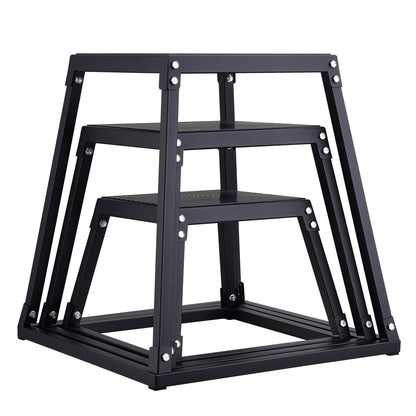 Plyometrische Jump Boxes – Plyo Box Set – Springbox – Fitness Stapelbox – Trainingsplatform – 3 Maten 30/45/60 cm – Anti-Slip Oppervlak – Stevig Metaal