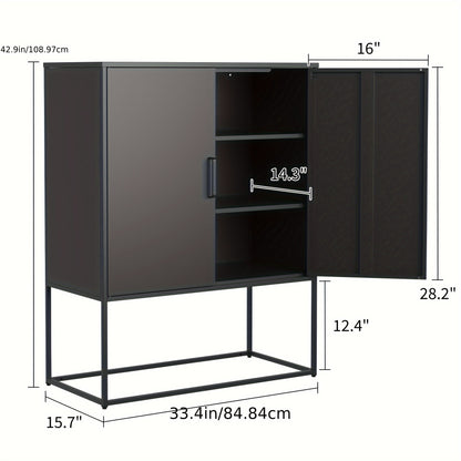 Kast – Opbergkast – Dressoir – Kledingkast – Sideboard – Modern – Stalen 2-Laags Opbergmeubel – Magnetische Deuren & Antikantelbeveiliging – Zwart – 109x84x41 cm