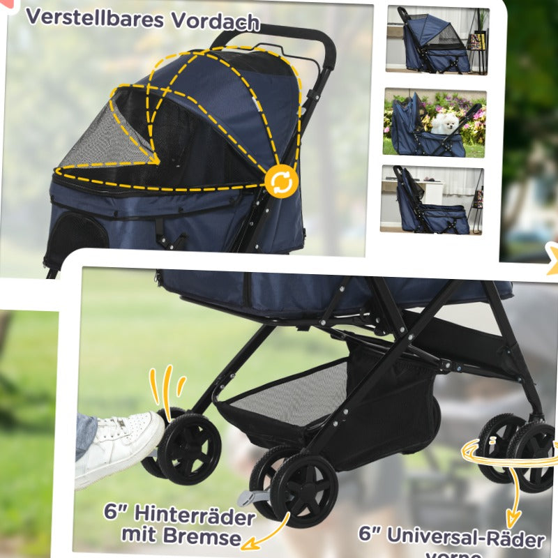 Dierenwagen – Draagwagen – Huisdierwagen – Hondenwagen – Kattenwagen – Lichtgewicht & Inklapbaar – Oxford Blauw 76,5x52x95 cm