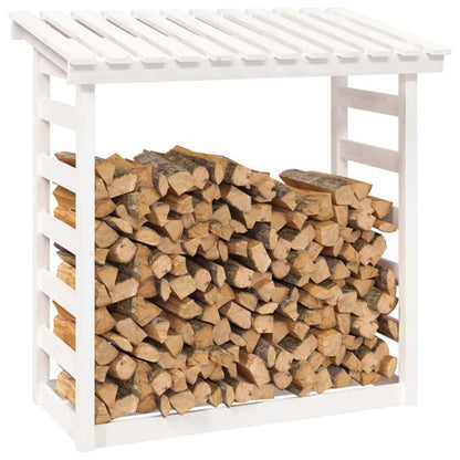 Houtopslag Buiten – Houtrek Buiten – Haardhoutrek – Brandhoutrek – Houtopslag Met Afdekhoes – Massief Dennenhout – Weerbestendig Design – 108x64,5x110 cm – Wit