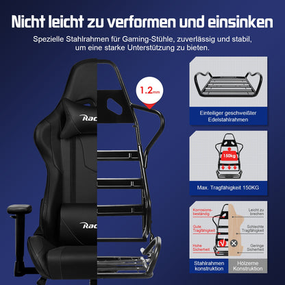 Gaming Chair with Footrest, Ergonomic Gaming Chair, Gaming Armchair with Adjustable Lumbar Cushion Equipped with An Adjustable Lumbar Support And Headrest, 360° Swivel And Designed for A Weight Of Up to 150kg., Gaming Chairs