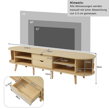 Living room television cabinet featuring a circular tabletop design with two drawers, each capable of bearing up to 30 kilograms. Minimalist contemporary style. Dimensions: 175 x 40 x 42 centimetres.,  Media Console, Sleek St