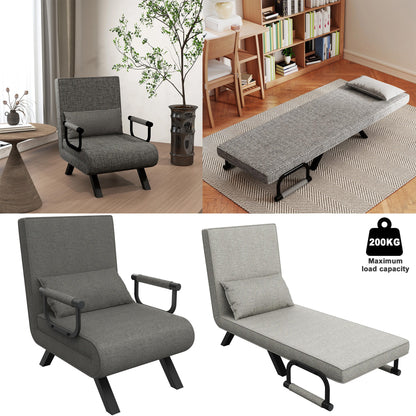 3-in-1 Relaxfauteuil – Slaapbank – Relaxstoel – Ligstoel – Inklapbare Fauteuil – Verstelbare Rugleuning – Linnen Bekleding – Stevig Stalen Frame – Max Belastbaar 200 kg – Donkergrijs