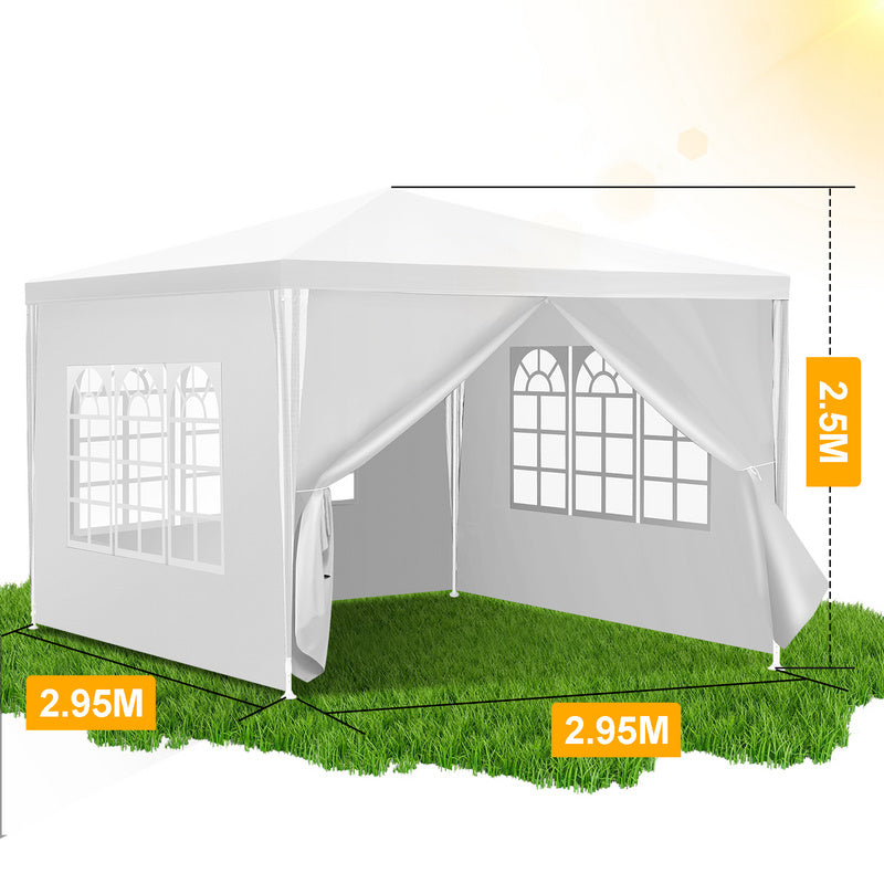 Partytent – Paviljoen – Vouwtent – Easy-Up Tent – Feesttent – Met Zijwanden – 3x3 Meter – Waterdicht PE Stof - Wit