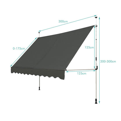 Balkonzonwering – Zonnescherm – Zonwering – Uitschuifbaar Scherm – Balkon Schaduw – Verstelbare Hoogte 200-300 cm – Waterafstotend & UV-bestendig – Aluminium Frame – Handmatige Bediening