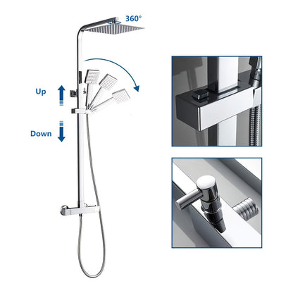 Thermostatische Douchekolom – Douchepaneel – Regendouche – Handdouche – Buitendouche – Zilverkleurig – Grote Regendouche 25,4 cm – Corrosiebestendige Afwerking