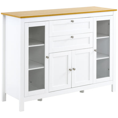 Dressoir – Buffet – Kast – Opbergmeubel – Woonkamermeubel – Wit Met Houtlook – 2 Glazen Deuren – Verstelbare Planken – 2 Lades – 1 Afsluitbare Kast – MDF En Metaal – Anti-Kantel Veiligheid