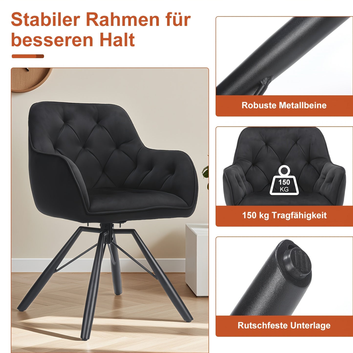 360° Draaibare Eetkamerstoelen – Draaistoelen – Velvet Stoelen – Bureaustoelen – Zwarte Stoelen – Set Van 2 – Ergonomisch Met Armleuningen – Stevige Metalen Pootjes