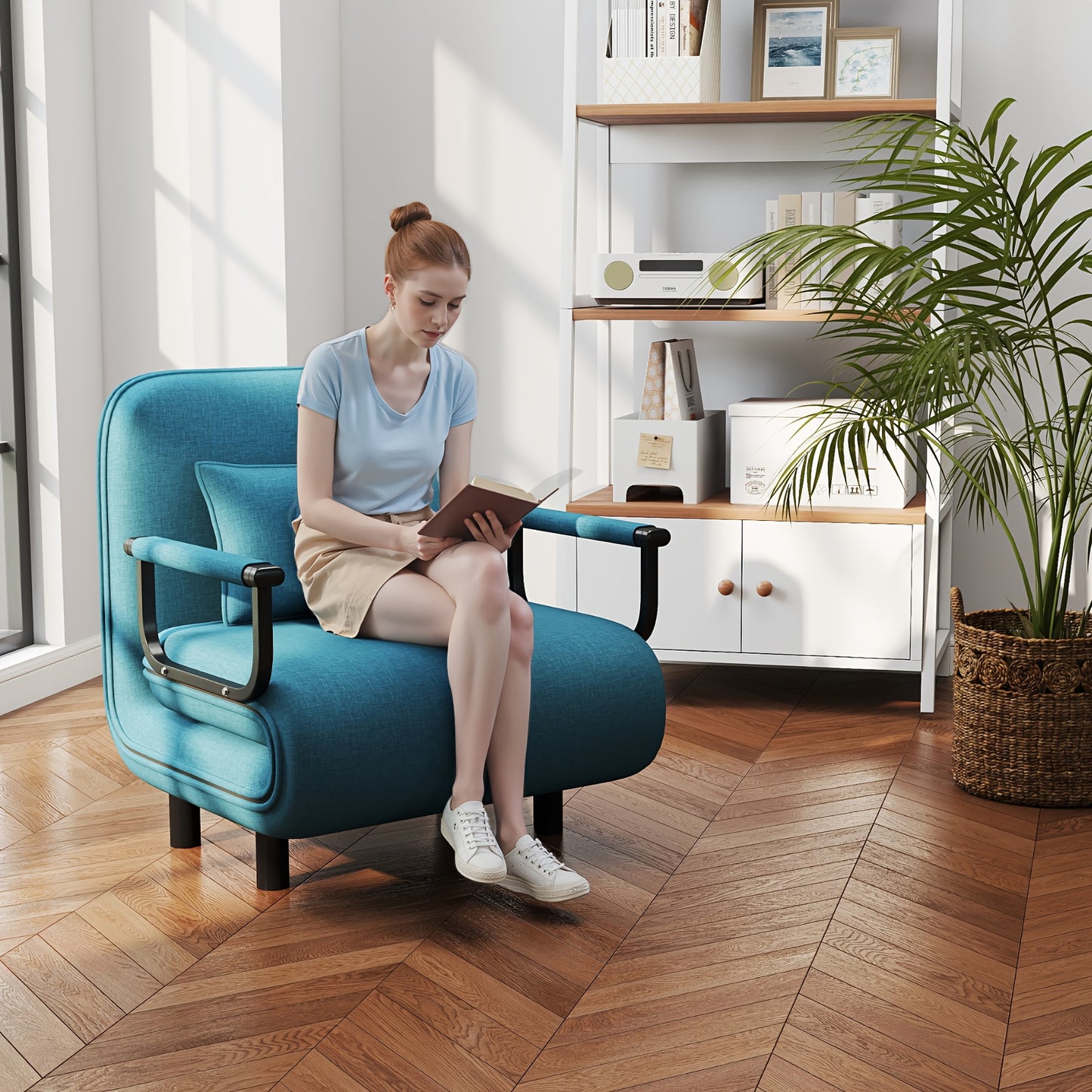 Convertible 5-in-1 Sofa Bed – Slaapbank – Bedbank – Lounge Sofa – Zithoek – Blauw – Duurzaam Memory Foam – Compact & Ruimtebesparend 116L x 65I x 85M cm