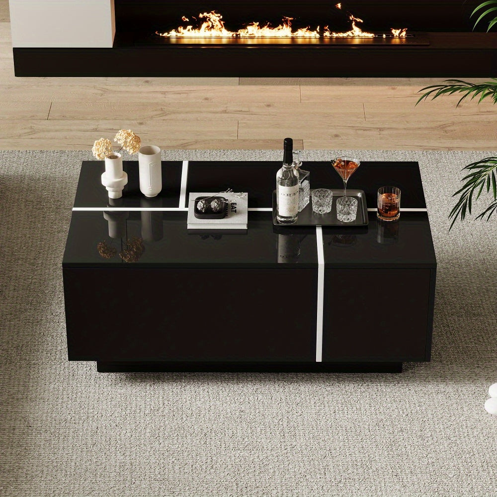 Salontafel – Koffietafel – Woonkamertafel – Tafel – Sofa Tafel – Modern Zwart – 4 Lades – Uitschuifbaar Tafelblad