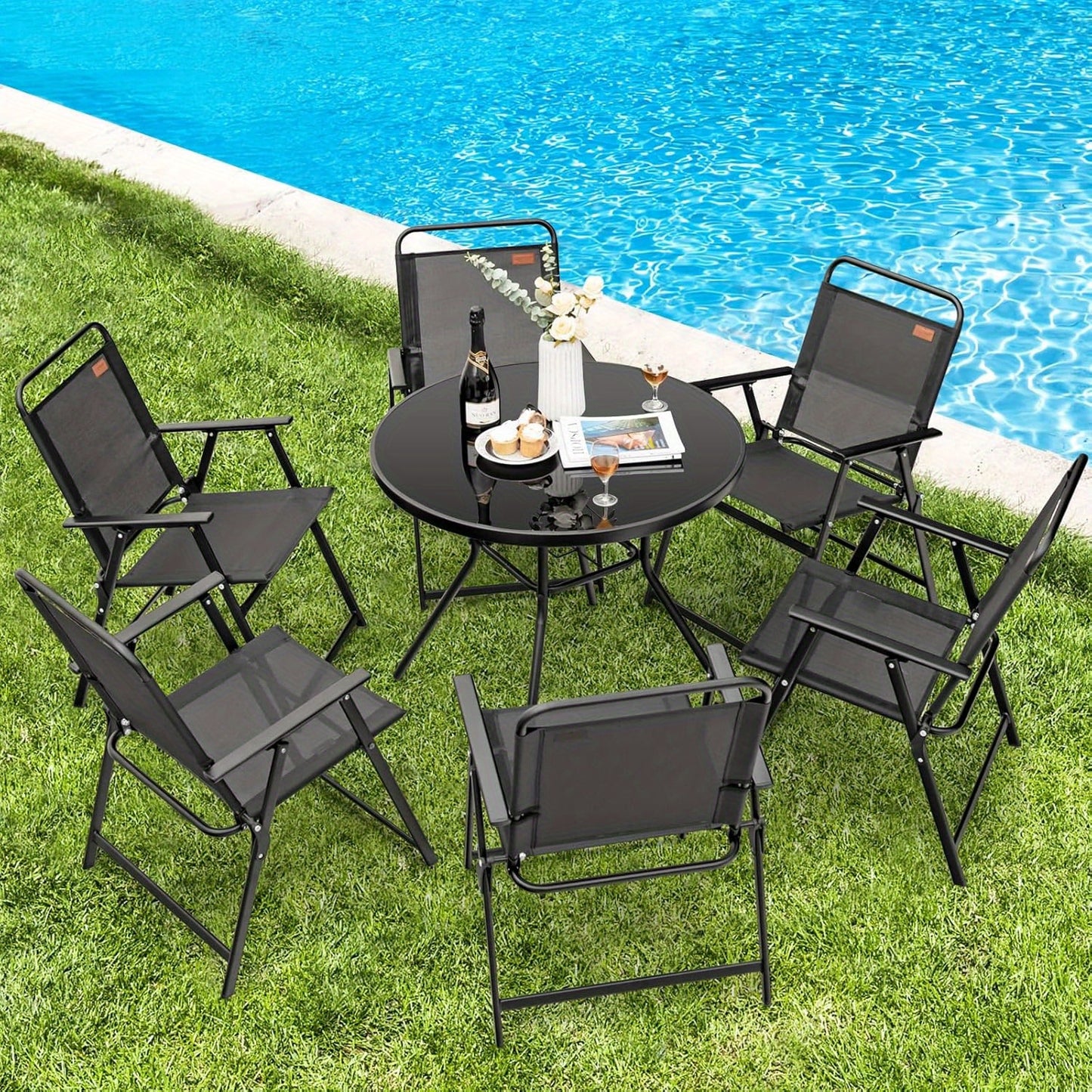 Tuinstoel – Balkonstoel – Tuinmeubel – Klapstoel – Stoel Met Armleuning – Inklapbaar – Ademend Zitvlak – Set Van 4 Hoogwaardige Tuinstoelen