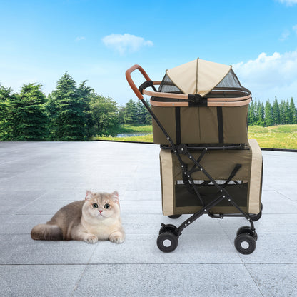 2-Tier Pet Stroller | Premium Materials, Breathable and Comfortable, Multifunctional Design, Easy to Store and Carry, Suitable for Cats and Dogs, NaMaSyo, Army Green