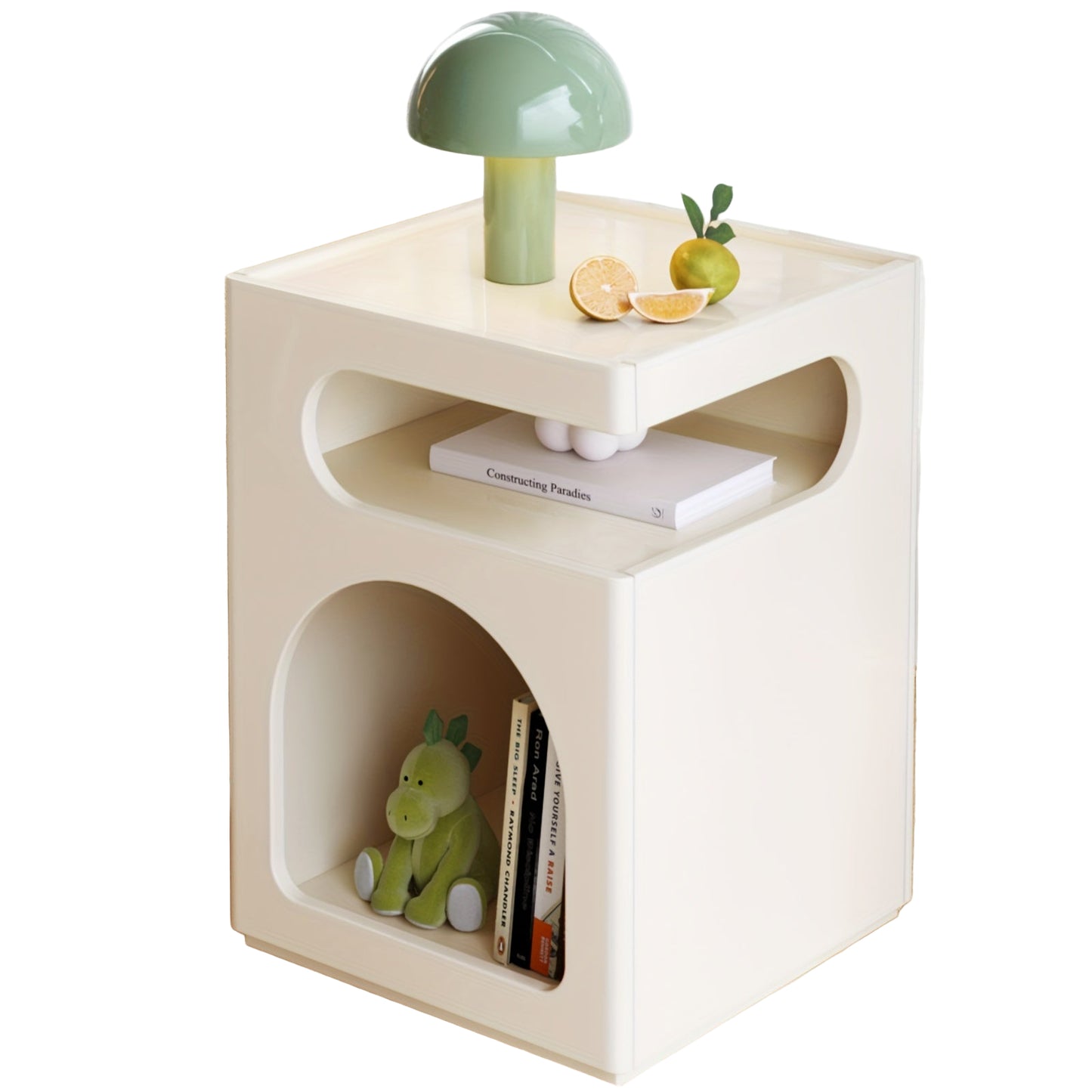 Bijzettafel – Bijzettafeltje – Salontafel – Nachtkastje – Banktafel – Compact Formaat – Hardhouten MDF Blad – Milky White – Open Opbergruimte – Eenvoudige Montage