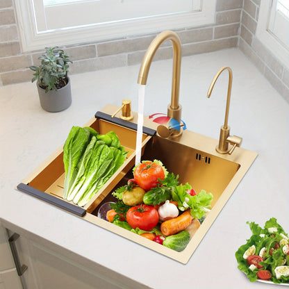 Gouden RVS Keukenspoelbak – Keukenspoelbak – Spoelbak – Keukenschaal – Keukenspoelbak RVS – Grote Capaciteit 50x45x20 cm – Geluidsreducerende Silencer Pad