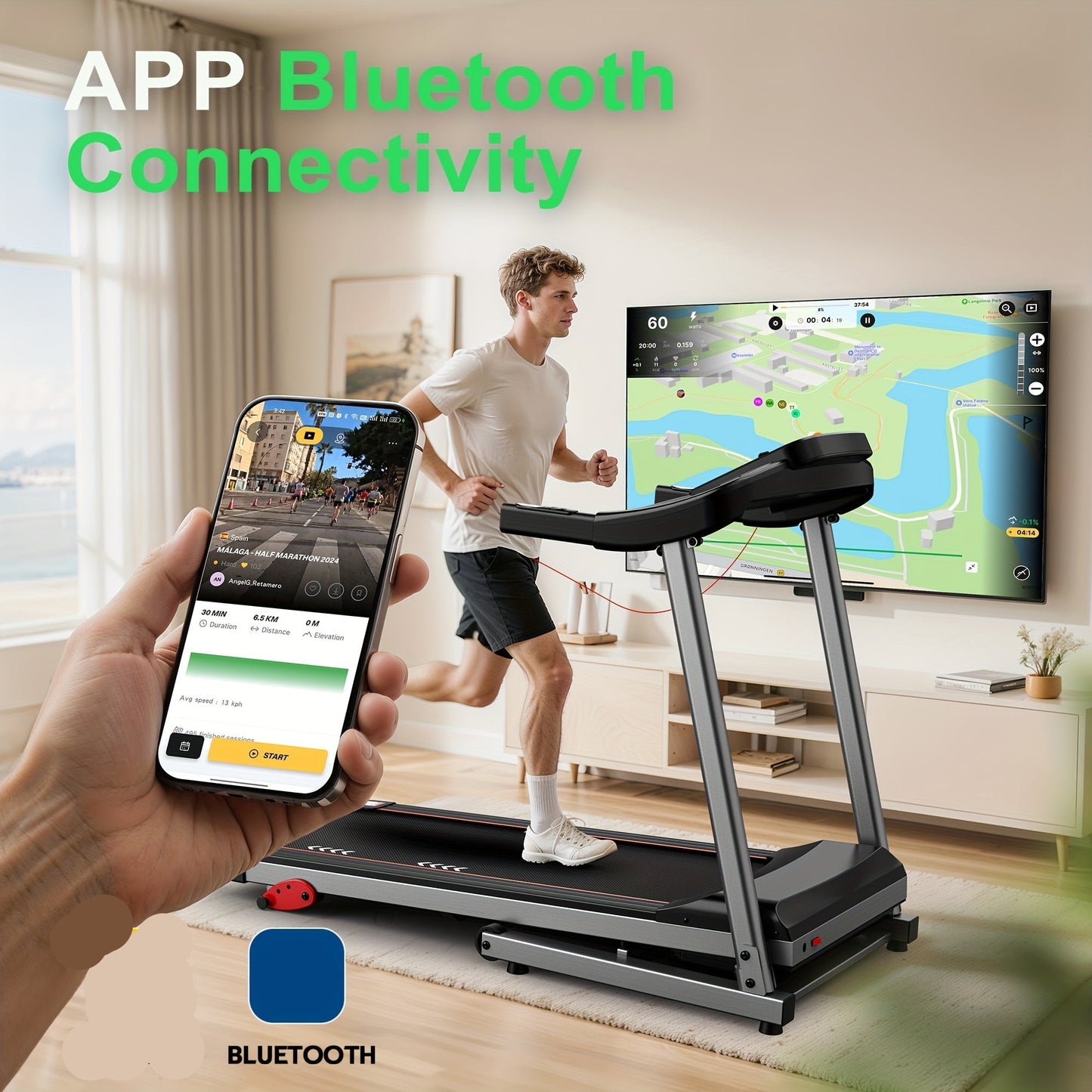 Loopband – Hardloopband – Wandelband – Treadmill – Walking Pad – 3 Hellingsniveaus – 2,5 PK Motor – Max 12 km/u – Draagvermogen 120 kg – App Compatible – Compact Design