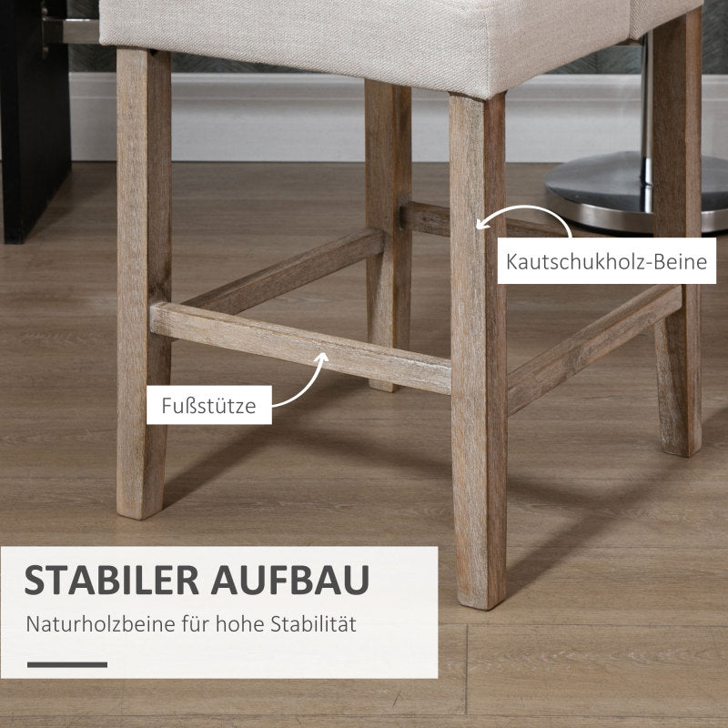 HOMCOM Set of 2 Bar Stools with Backrest, Featuring Button Tufting, Made of Solid Wood, Including Footrest, Dimensions 47 Cm X 50 Cm X 101 Cm, Gray And Natural.